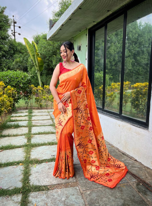 Orange Paithani Big Border Woven Saree