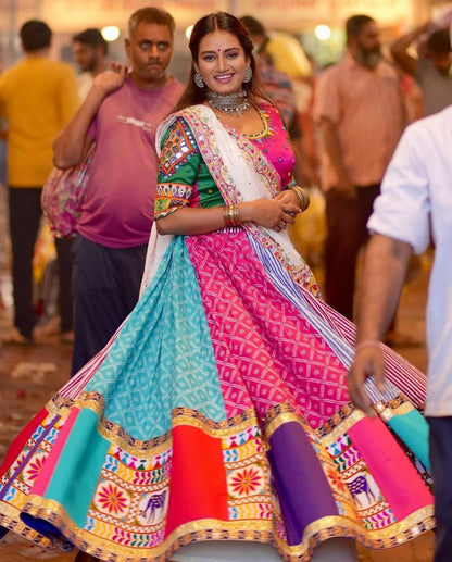 White Pink Colour Fancy Digital Print Work And Real Mirror Work Navratri Lehenga Choli