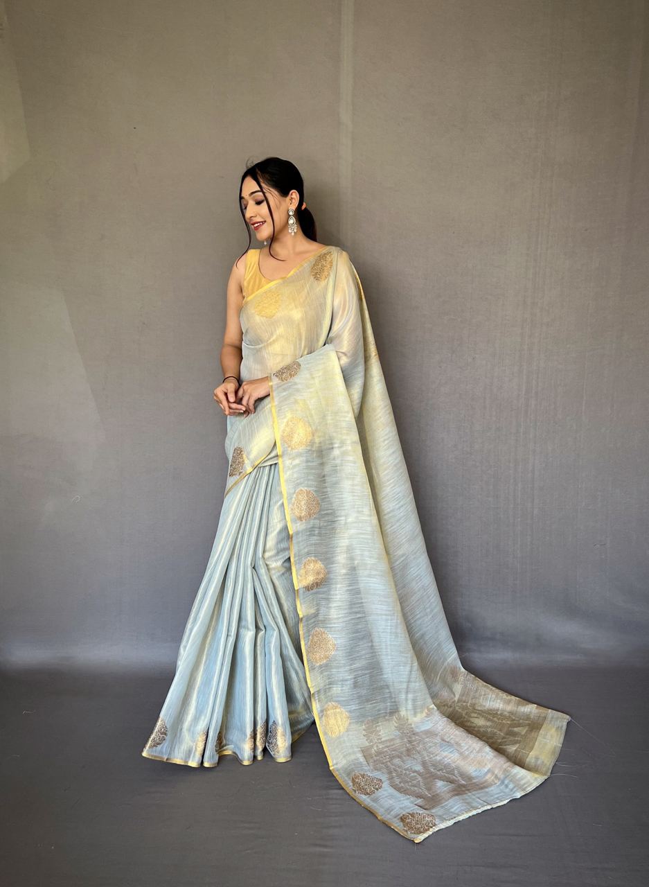 Sky Blue Banarasi Tissue Silk Zari Woven Saree