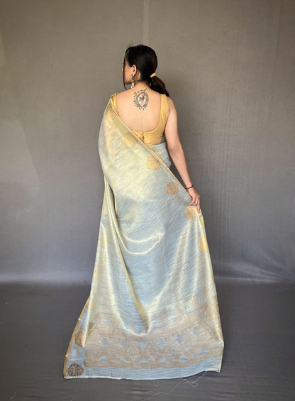 Sky Blue Banarasi Tissue Silk Zari Woven Saree