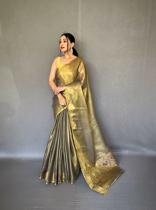 Mehendi Green Banarasi Tissue Silk Zari Woven Saree