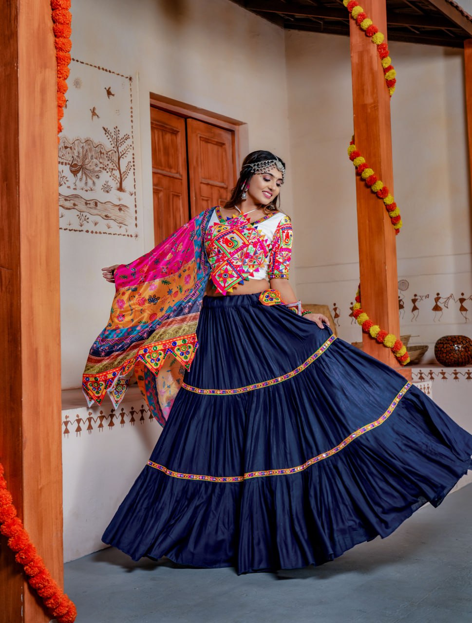 New Blue Colour Three Tal Traditional Lahenga Choli