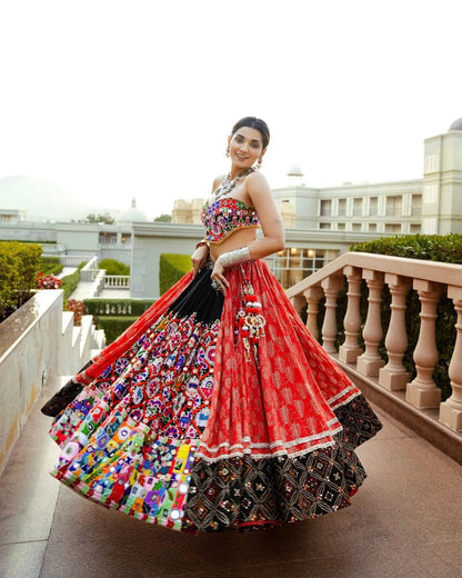 Multicolour Colour Fancy Digital Print Work And Real Mirror Work Navratri Lehenga Choli