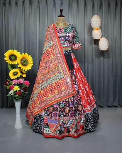 Multicolour Colour Fancy Digital Print Work And Real Mirror Work Navratri Lehenga Choli