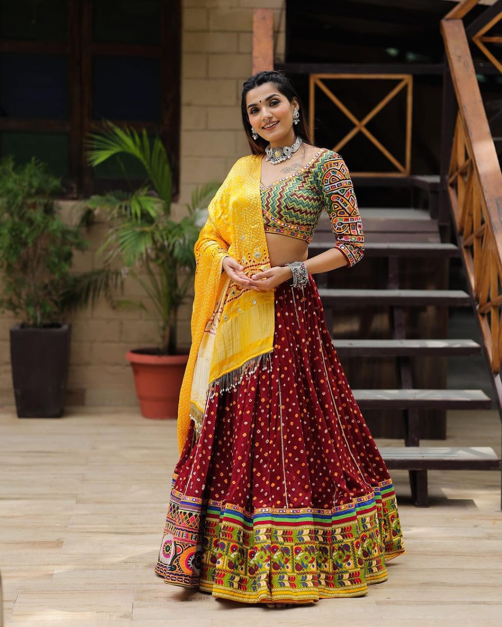 Maroon Colour Fancy Digital Print Work And Real Mirror Work Navratri Lehenga Choli