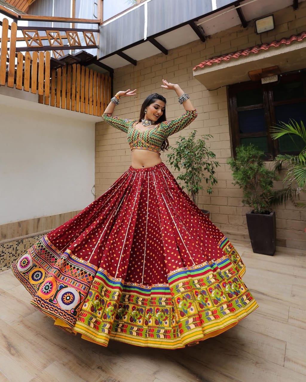 Maroon Colour Fancy Digital Print Work And Real Mirror Work Navratri Lehenga Choli