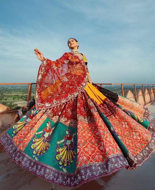 Orange Colour Fancy Digital Print Work And Real Mirror Work Navratri Lehenga Choli