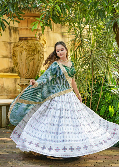 White Green Angel Heavy Chinon Lahenga Choli Fully Stitched