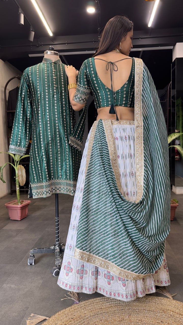 White Green Angel Heavy Chinon Lahenga Choli Fully Stitched