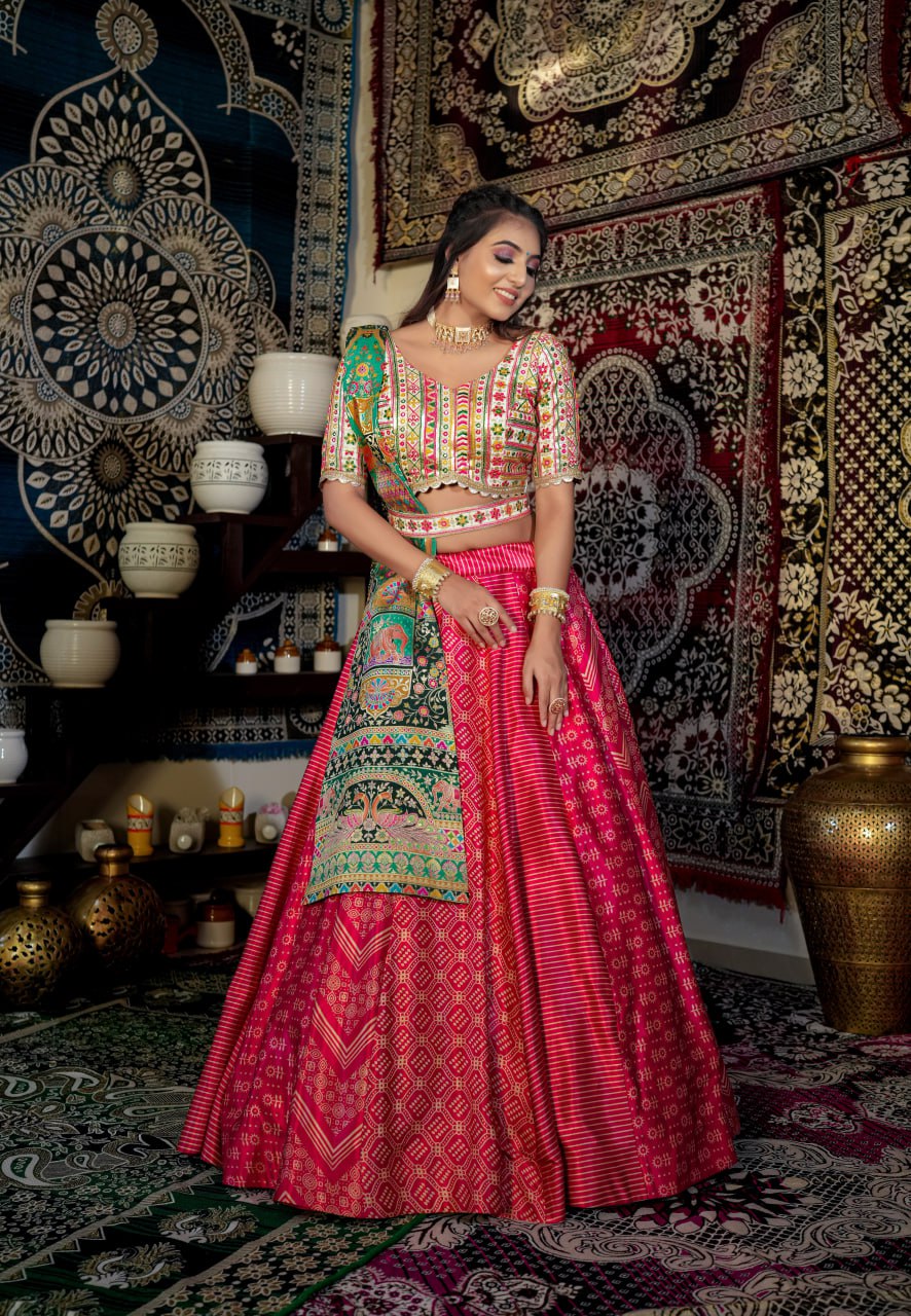 Rani Pink Colour Heavy Malai Satin Digital Print Lehenga Choli Fully Stitched