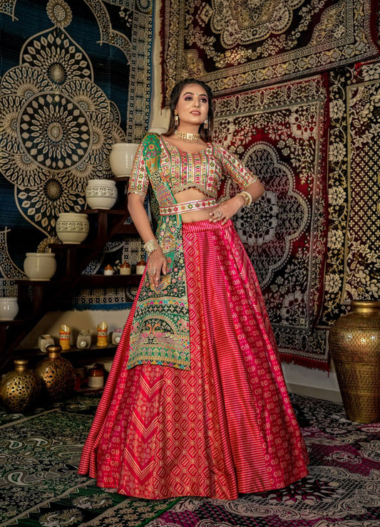 Rani Pink Colour Heavy Malai Satin Digital Print Lehenga Choli Fully Stitched