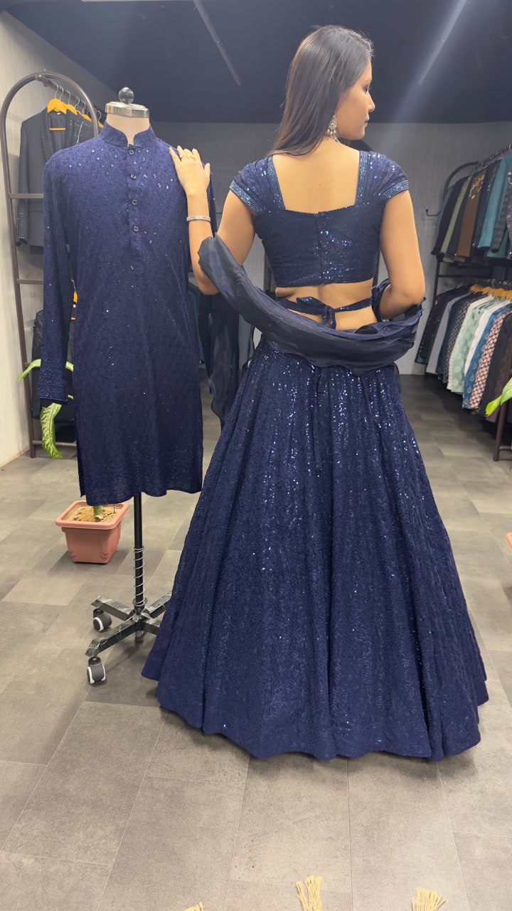 Dark Navy Blue Heavy Georgette Cinderella Sequence Lahenga Fully Stitched