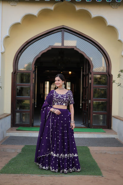 Purple Colour Designer Faux Blooming Lehenga Choli With Dupatta Set