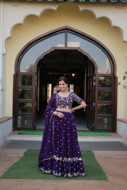 Purple Colour Designer Faux Blooming Lehenga Choli With Dupatta Set