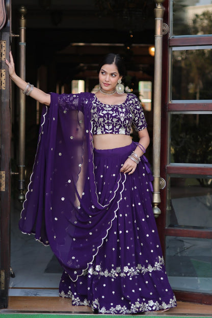 Purple Colour Designer Faux Blooming Lehenga Choli With Dupatta Set