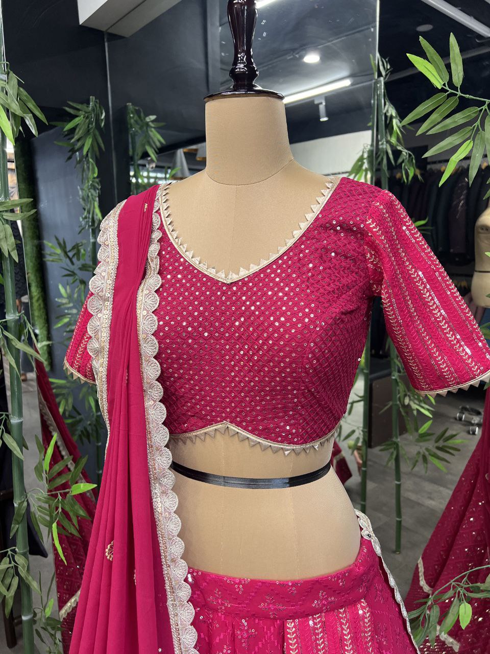 Pink Color Premium Quality Chamkila Full Stitched Lahenga