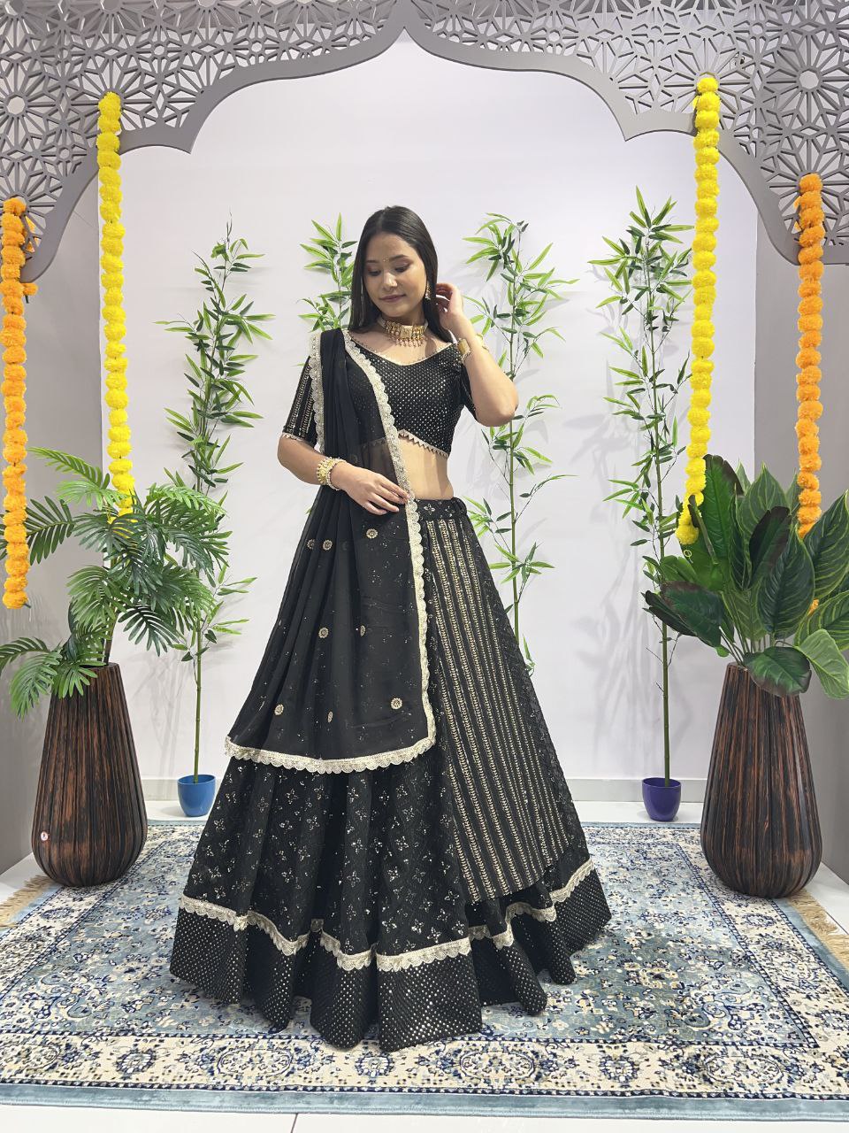 Black Color Premium Quality Chamkila Full Stitched Lahenga