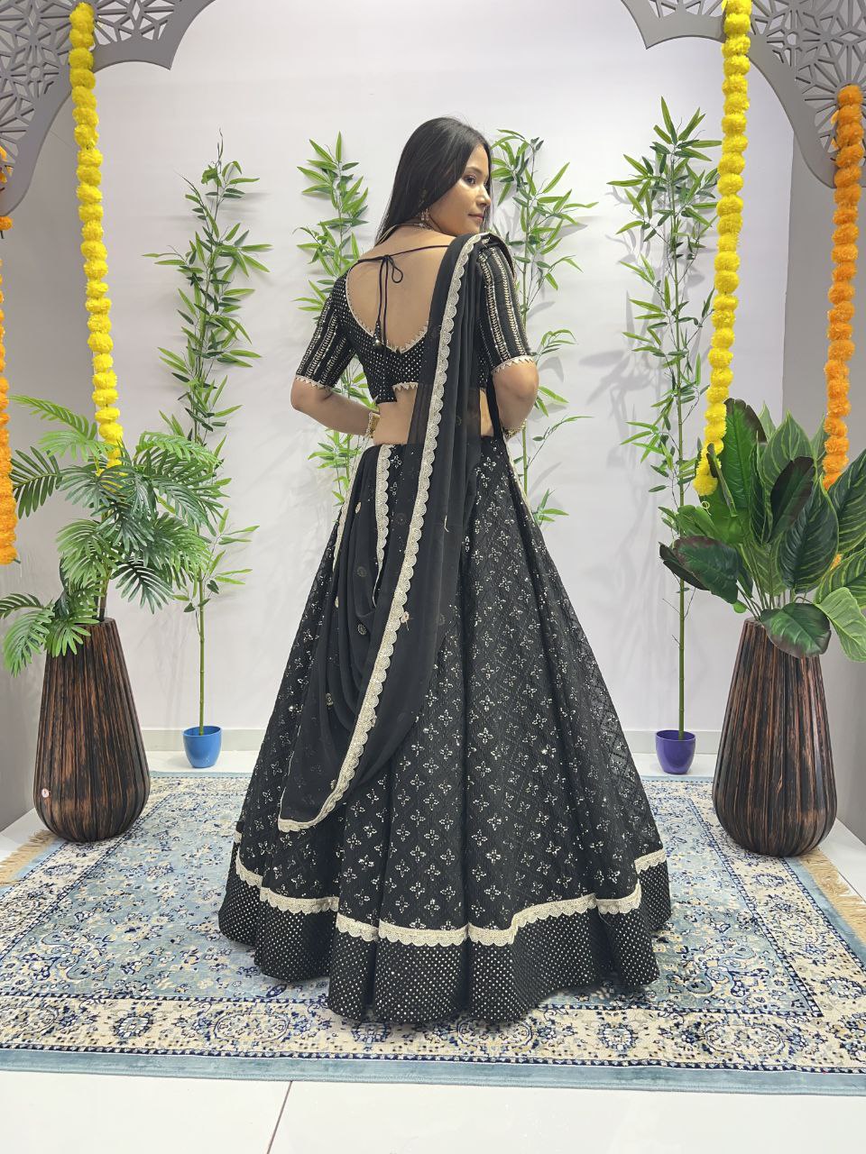 Black Color Premium Quality Chamkila Full Stitched Lahenga