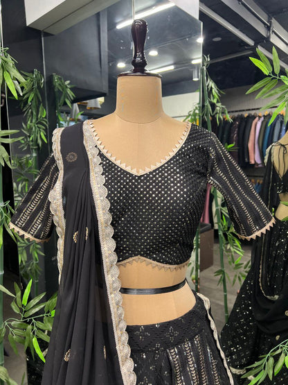 Black Color Premium Quality Chamkila Full Stitched Lahenga