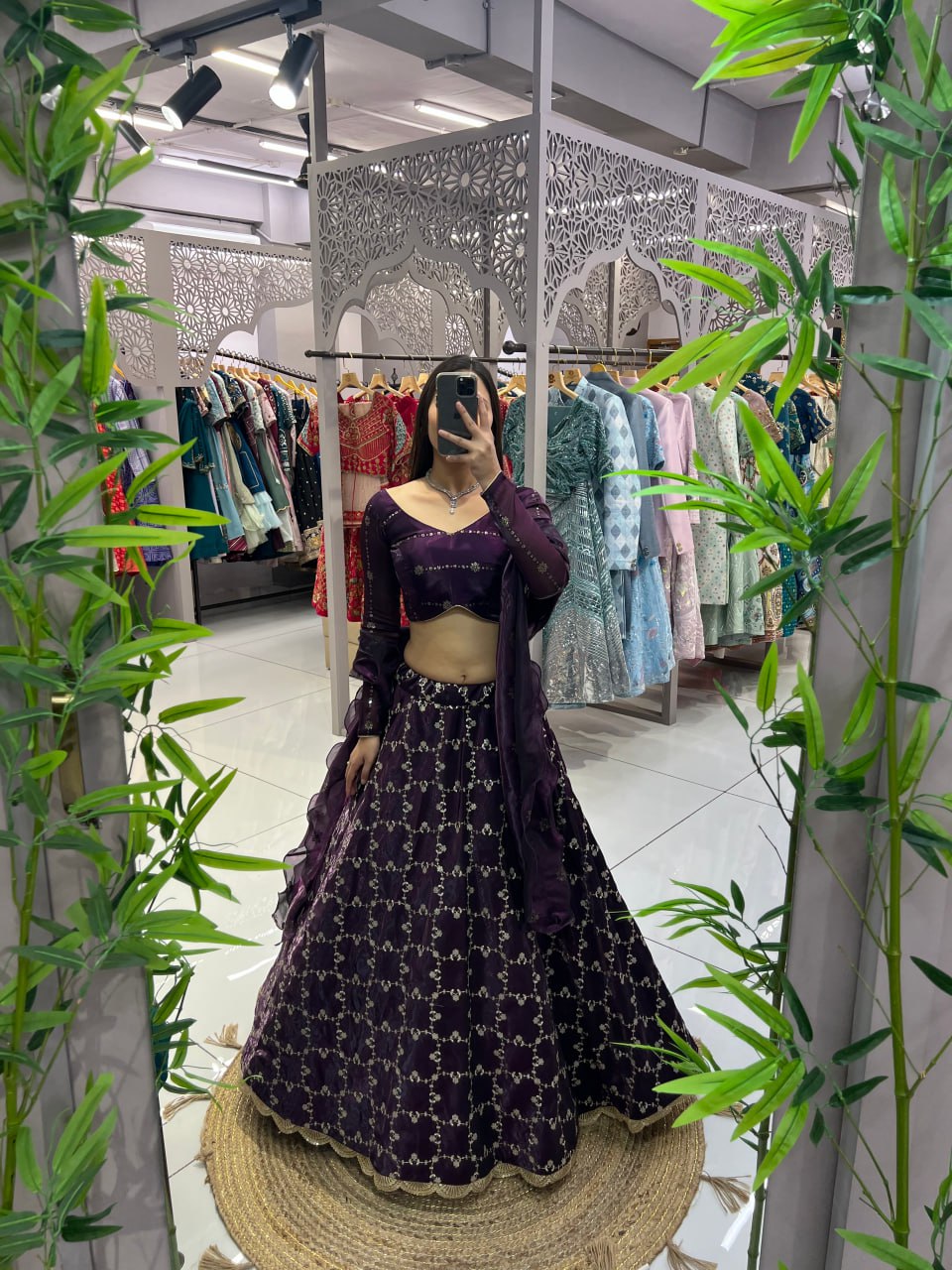 Wine Colour Premium Quality Garlish Jimmy Choo Full Stitched Lehenga