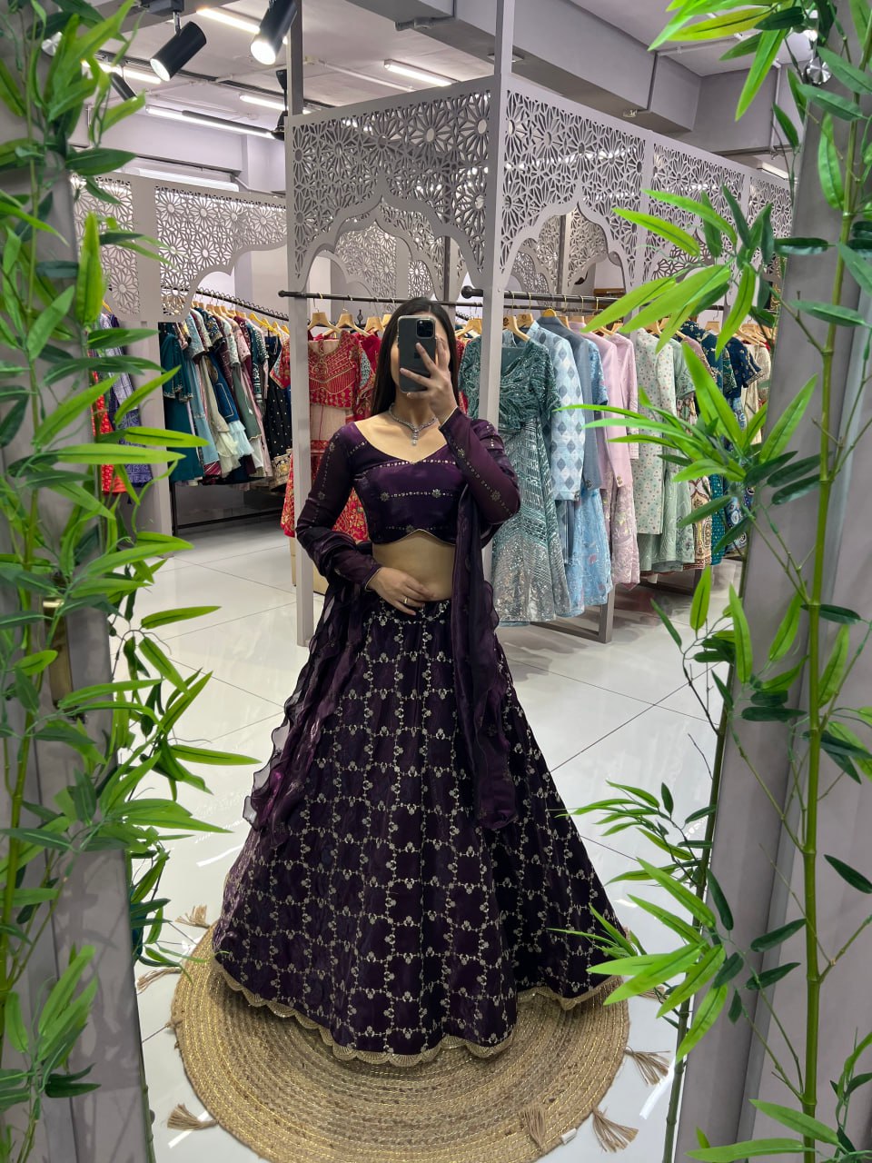 Wine Colour Premium Quality Garlish Jimmy Choo Full Stitched Lehenga