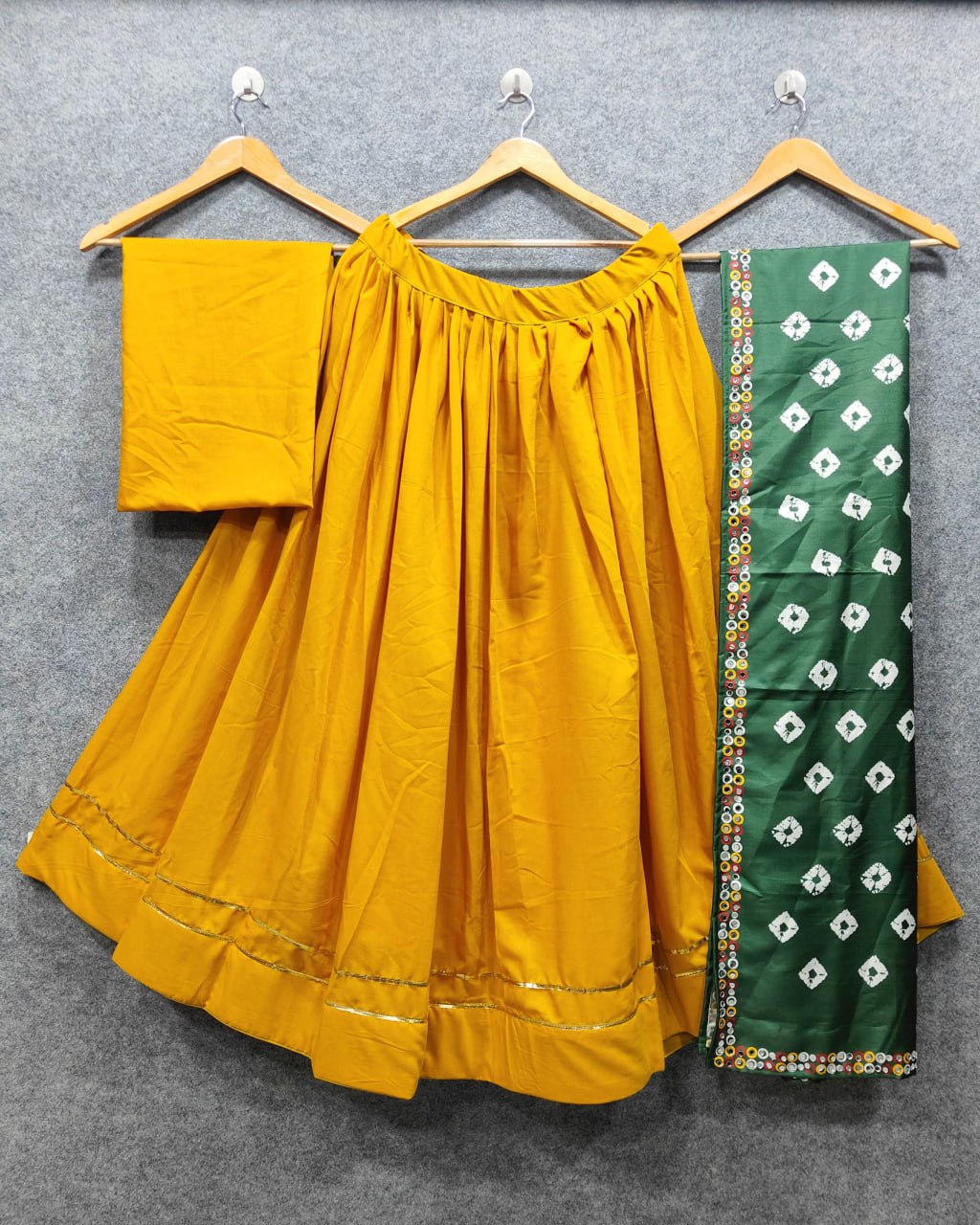 Yellow Color Fancy Zari Pati Maslin Cotton Canvas Pata Lehenga Choli