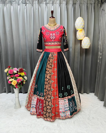 Multicolor Fancy Digital Print Soft Butter Silk With Real Mirror Work Lehenga Choli