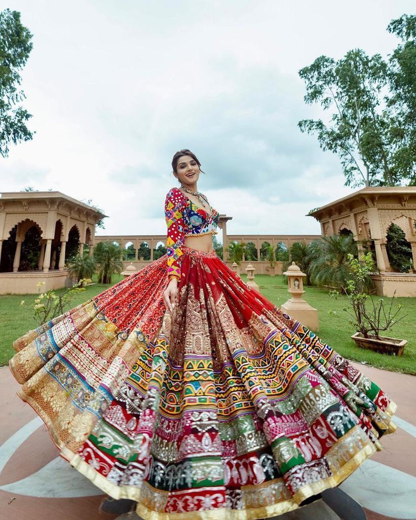 Multicolor Fancy Digital Print Soft Butter Silk and Real Mirror Work Lehenga Choli