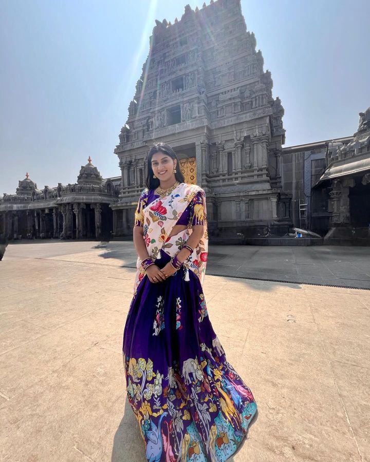 Blue Color Soft Silk Kalmkari Print Micro Cotton Fancy Samosa Lace And Tussar Silk Lehenga Choli