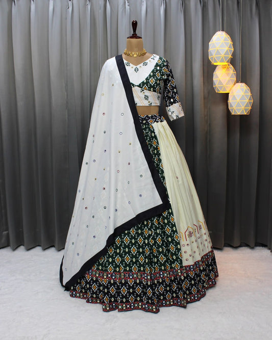 Green Color Soft Butter Silk Fancy Digital Print Work Real Mirror Work Lehenga Choli