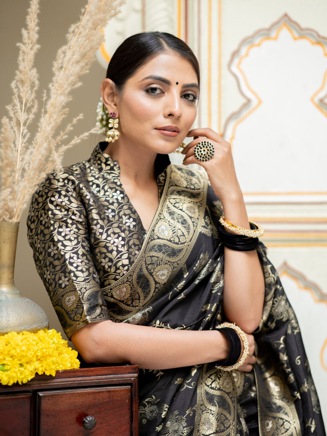 Black Color Pure Banarasi Golden Zari Weaving and Soft Silk Saree