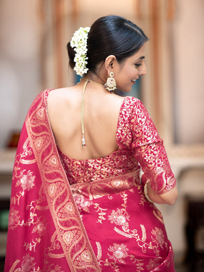 Red Color Pure Banarasi Golden Zari Weaving and Soft Silk Saree