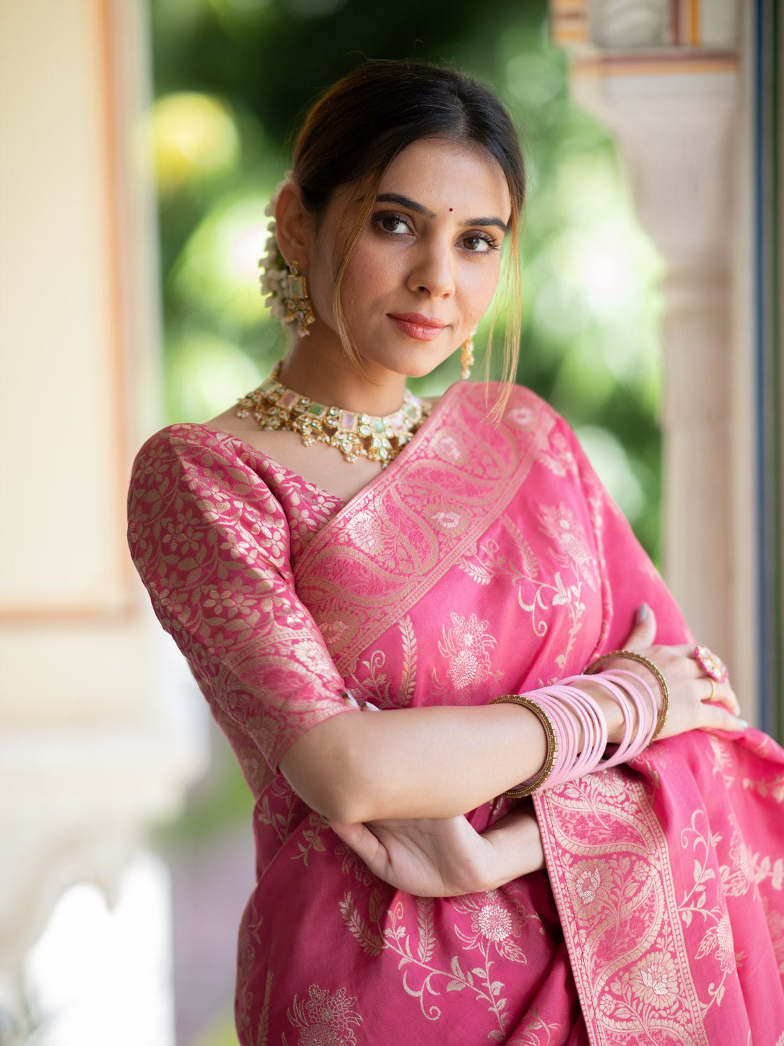 Pink Color Pure Banarasi Golden Zari Weaving and Soft Silk Saree