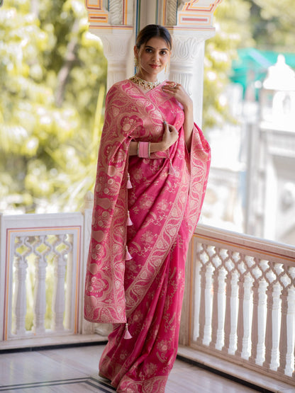 Pink Color Pure Banarasi Golden Zari Weaving and Soft Silk Saree