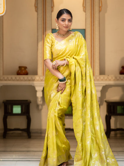 Yellow Color Pure Banarasi Golden Zari Weaving and Soft Silk Saree