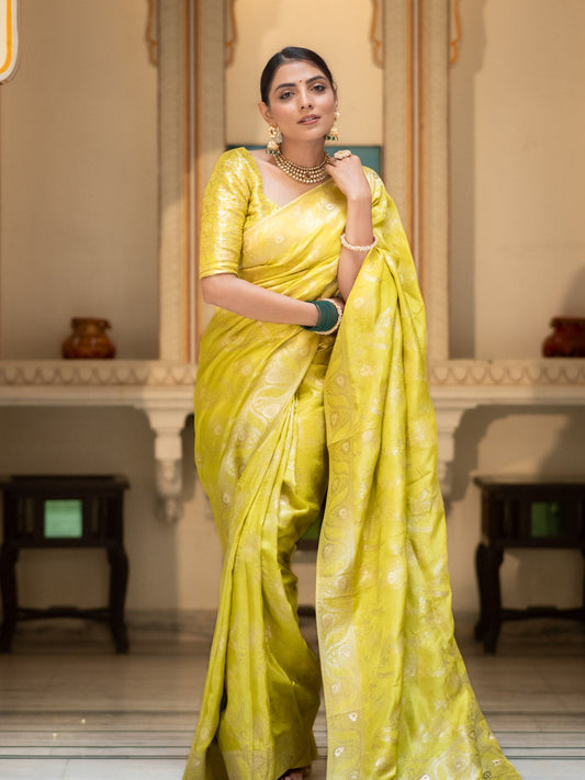 Yellow Color Pure Banarasi Golden Zari Weaving and Soft Silk Saree