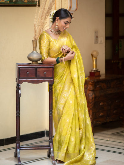 Yellow Color Pure Banarasi Golden Zari Weaving and Soft Silk Saree