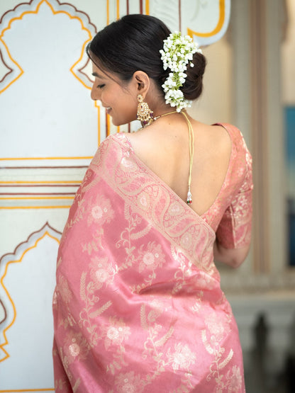 Light Pink Color Pure Banarasi Golden Zari Weaving and Soft Silk Saree