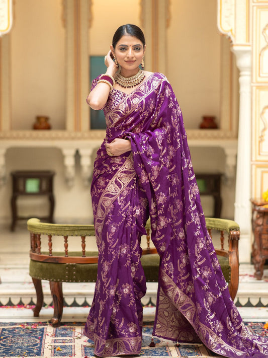 Purple Color Pure Banarasi Golden Zari Weaving and Soft Silk Saree