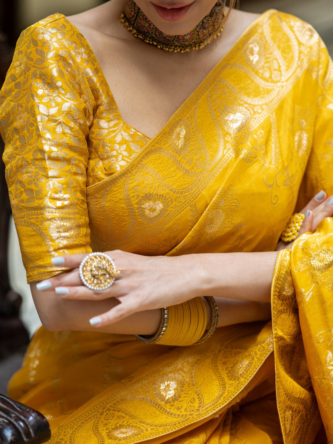 Yellow Color Pure Banarasi Golden Zari Weaving and Soft Silk Saree