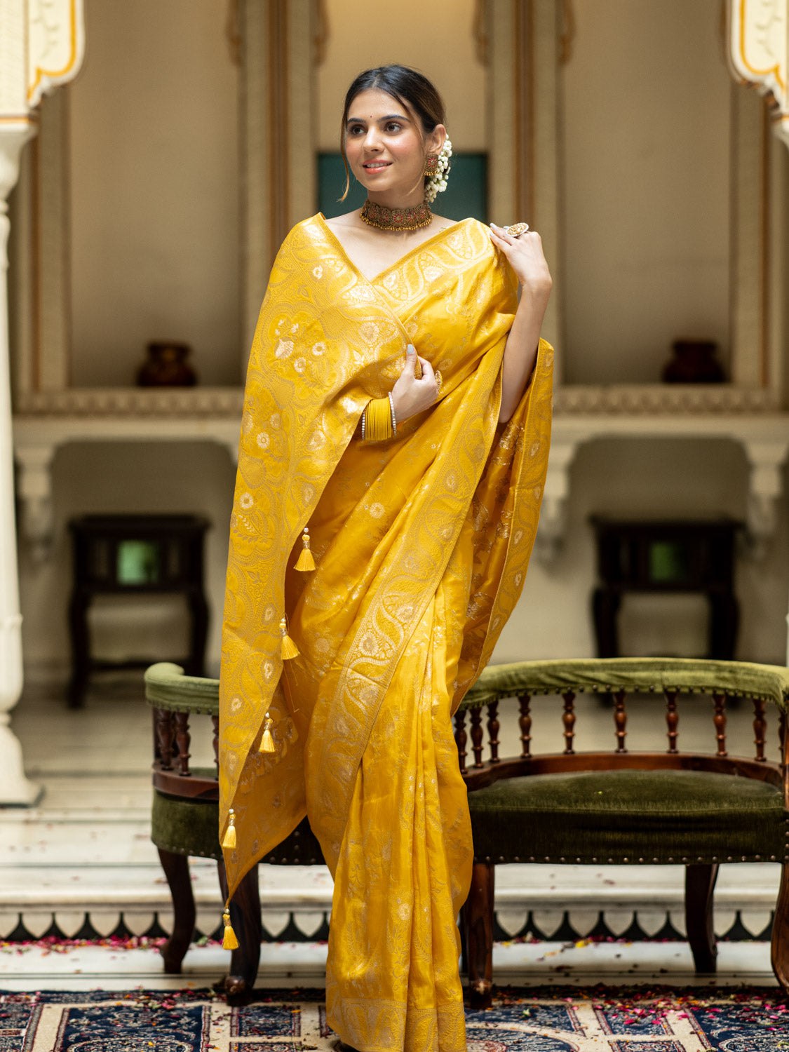 Yellow Color Pure Banarasi Golden Zari Weaving and Soft Silk Saree