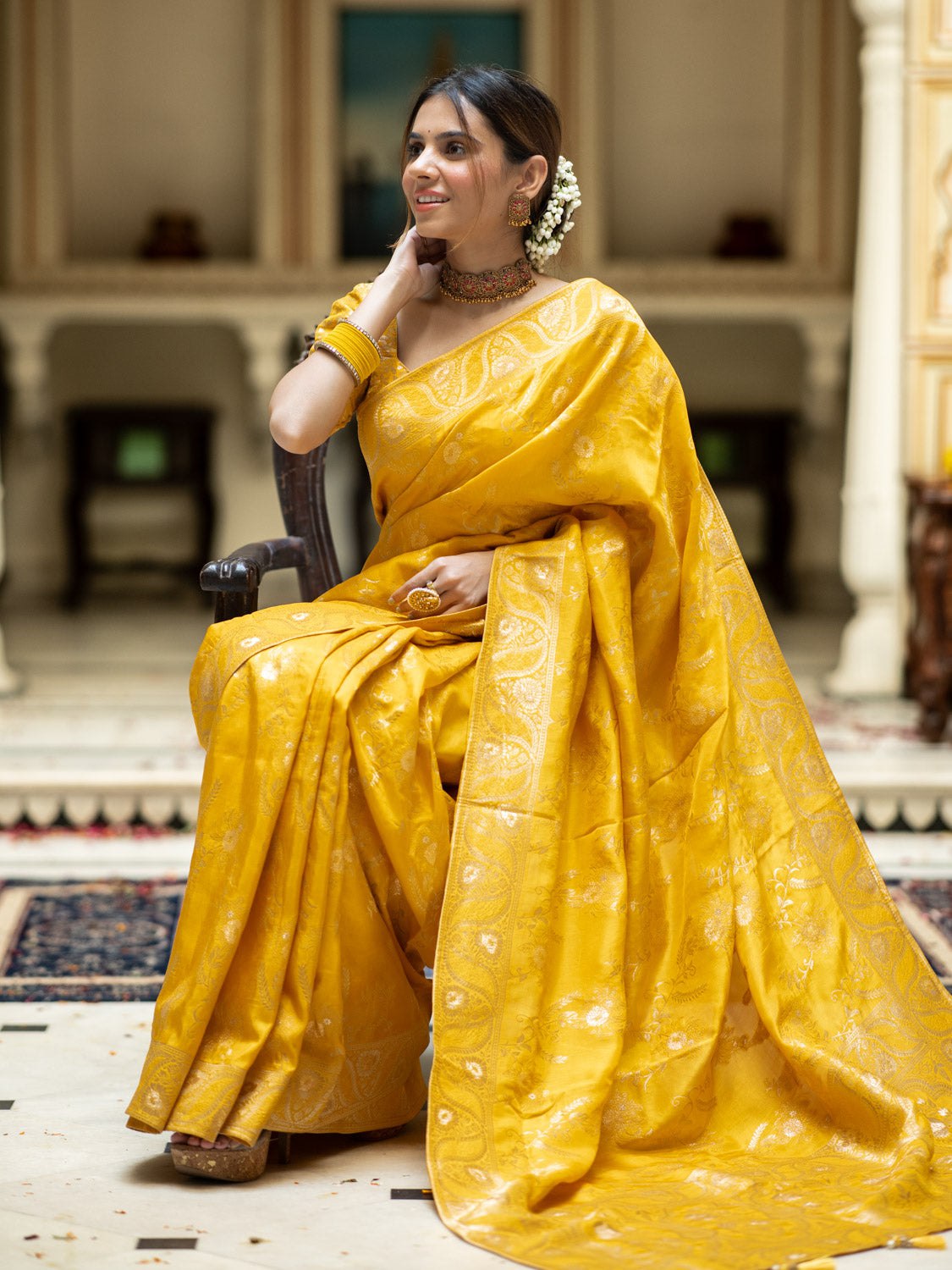 Yellow Color Pure Banarasi Golden Zari Weaving and Soft Silk Saree