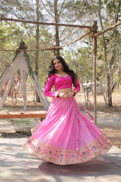 Pink Color Pure Dayble Viscose Jequard With Kalamkari Jari Border Lehenga Choli