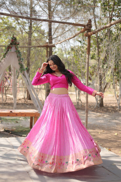 Pink Color Pure Dayble Viscose Jequard With Kalamkari Jari Border Lehenga Choli