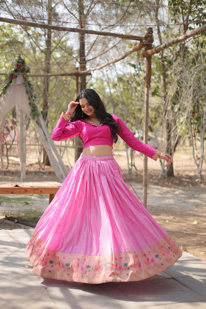 Pink Color Pure Dayble Viscose Jequard With Kalamkari Jari Border Lehenga Choli