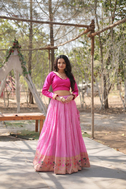 Pink Color Pure Dayble Viscose Jequard With Kalamkari Jari Border Lehenga Choli