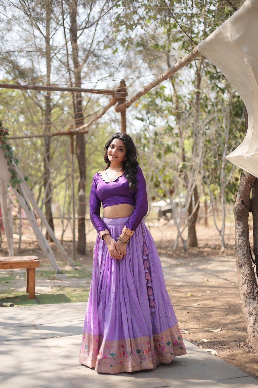 Lavender Color Pure Dayble Viscose Jequard With Kalamkari Jari Border Lehenga Choli