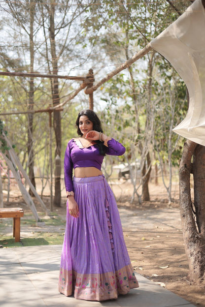 Lavender Color Pure Dayble Viscose Jequard With Kalamkari Jari Border Lehenga Choli