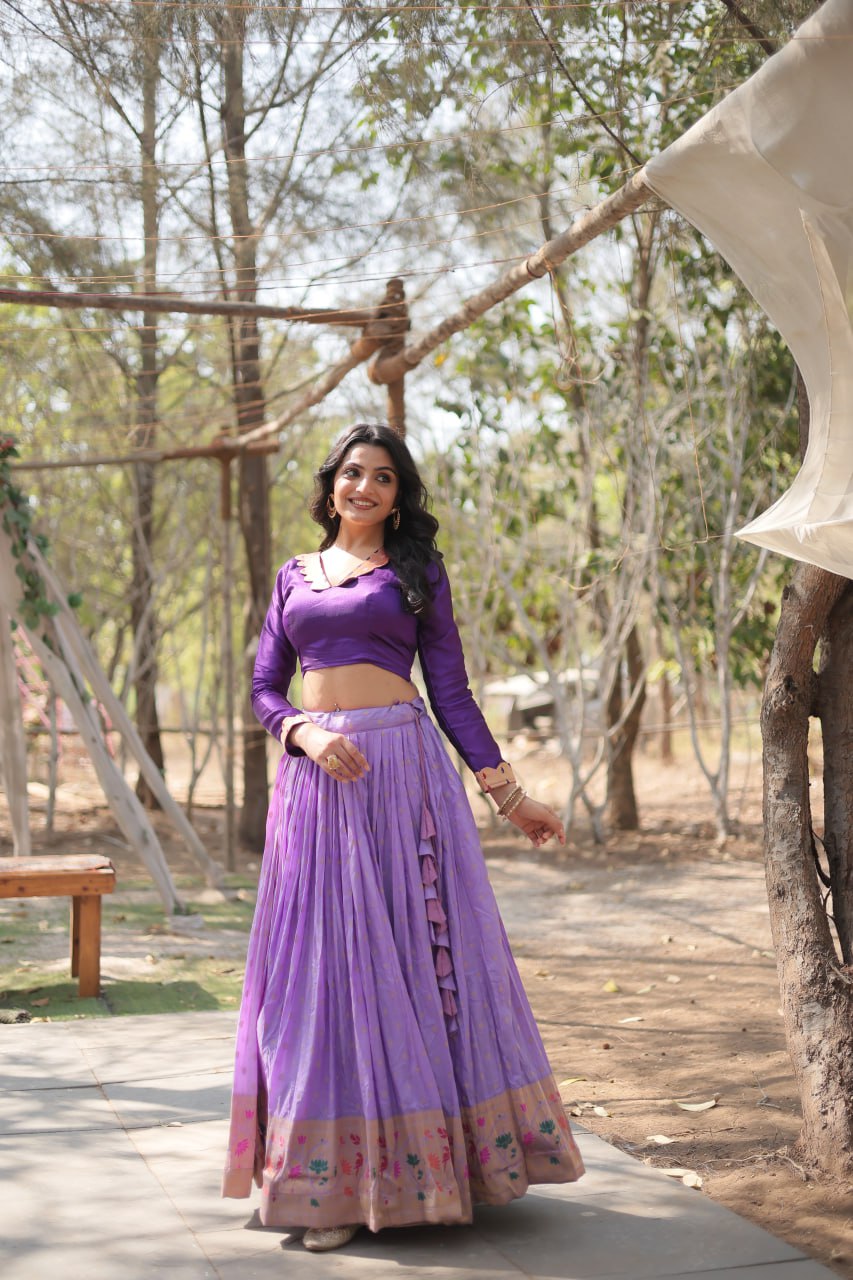 Lavender Color Pure Dayble Viscose Jequard With Kalamkari Jari Border Lehenga Choli