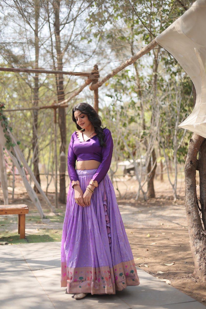 Lavender Color Pure Dayble Viscose Jequard With Kalamkari Jari Border Lehenga Choli